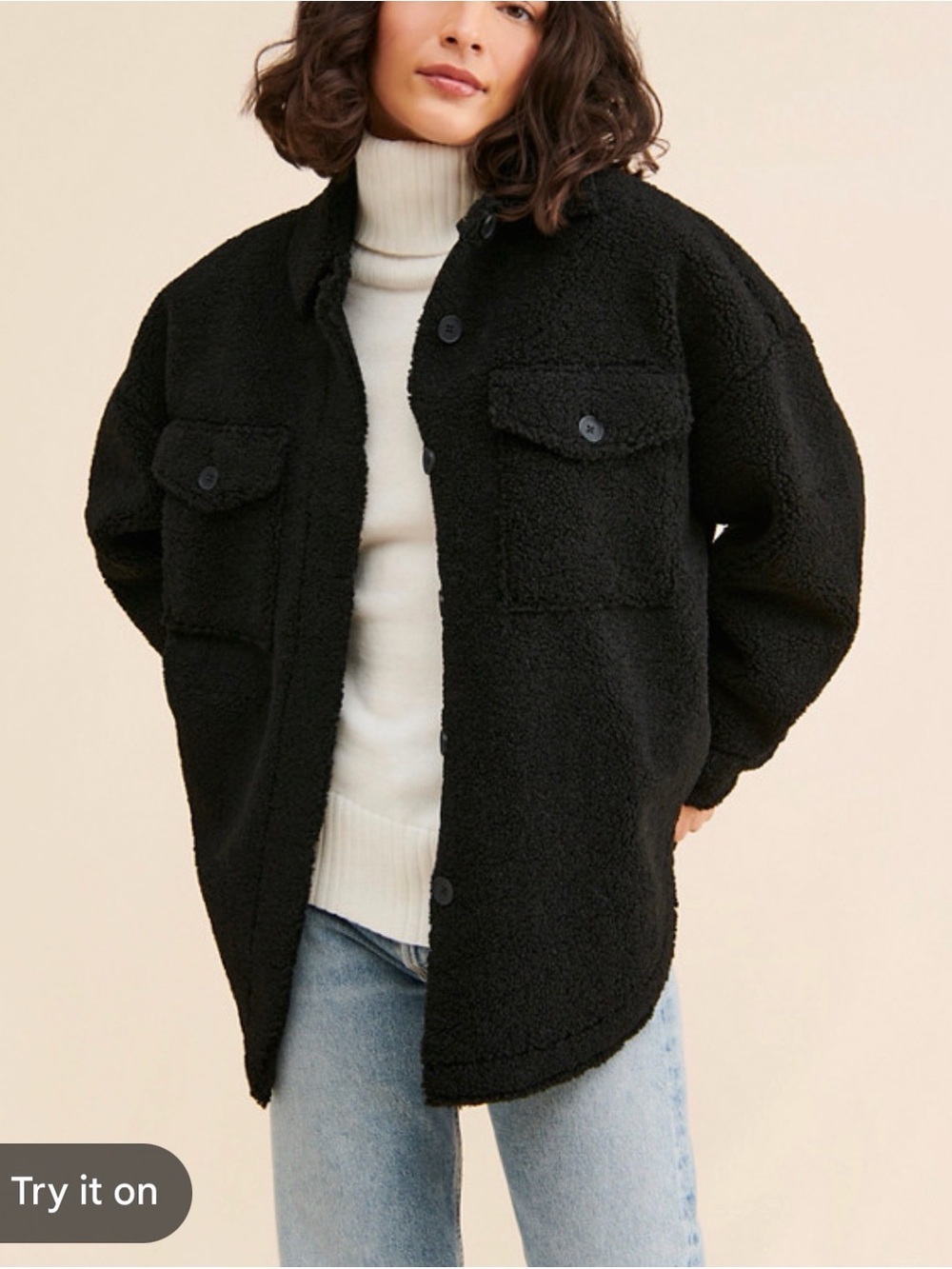 Good American Baggy Sherpa Shirt Jacket
